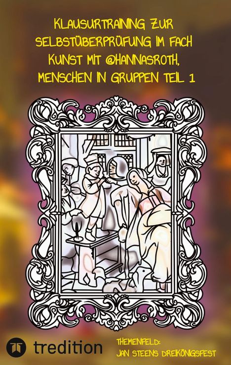 Der Text beschreibt ein Klausurtraining zur Selbstüberprüfung im Fach Kunst. Eine Illustration zeigt Menschen in Gruppen.