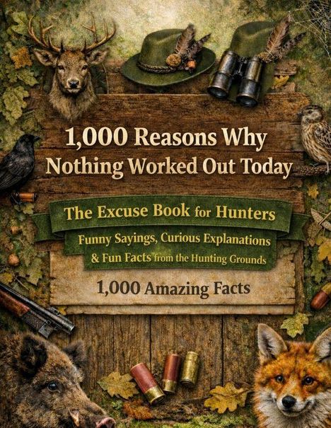 "1,000 Reasons Why Nothing Worked Out Today. The Excuse Book for Hunters. Funny Sayings & Fun Facts. Hirsch, Fuchs, Wildschwein."