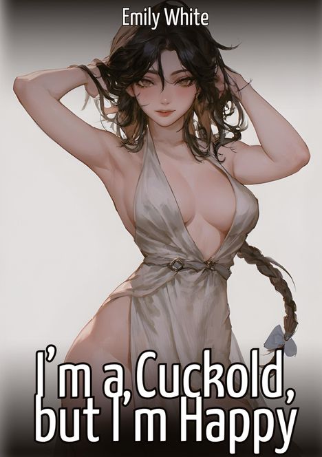 "I'm a Cuckold, but I'm Happy", Emily White. Illustration einer Frau mit schwarzem Haar, trägt ein beige Kleid.
