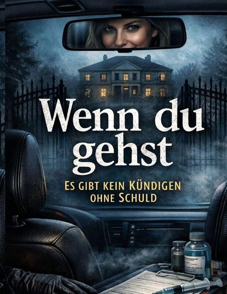 „Wenn du gehst. Es gibt kein Kündigen ohne Schuld.“ Innensicht eines Autos, düstere Villa im Hintergrund.