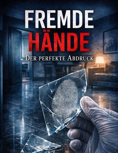 „Fremde Hände: Der perfekte Abdruck.“ Eine behandschuhte Hand hält ein zersprungenes Glas mit Fingerabdruck.