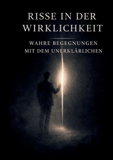 „Risse in der Wirklichkeit. Wahre Begegnungen mit dem Unerklärlichen.“ Eine Person berührt einen leuchtenden Spalt in Dunkelheit.