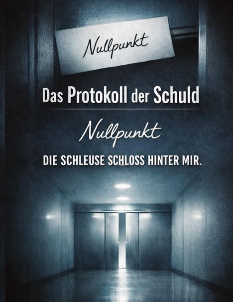 „Nullpunkt. Das Protokoll der Schuld. Nullpunkt. Die Schleuse schloss hinter mir.“ Ein düsterer, leerer Flur.