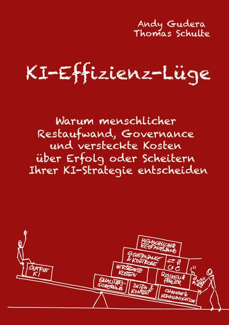 Titel: "KI-Effizienz-Lüge." Darunter: Autoren, eine Waage-Illustration mit Texten wie "Output KI", "Versteckte Kosten".