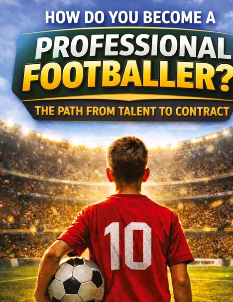 „HOW DO YOU BECOME A PROFESSIONAL FOOTBALLER? THE PATH FROM TALENT TO CONTRACT.“ Ein Junge im Stadion, Trikot Nummer 10.