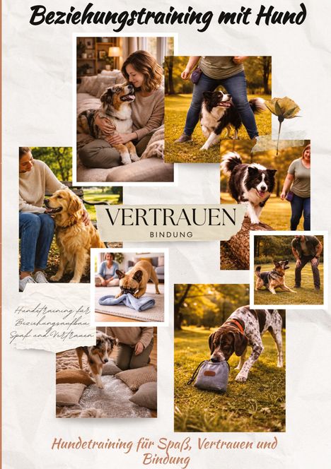 "Beziehungstraining mit Hund", "VERTRAUEN BINDUNG", "Hundetraining für Spaß, Vertrauen und Bindung". Vielseitige Hund-Mensch-Interaktionen.