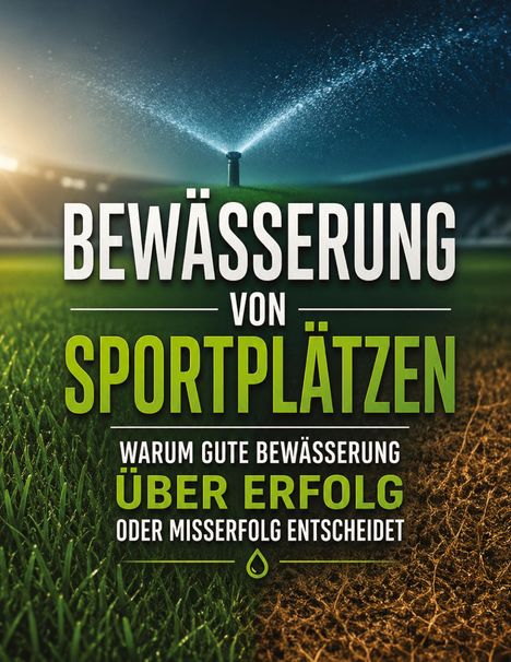 Bewässerung von Sportplätzen: Warum gute Bewässerung über Erfolg oder Misserfolg entscheidet. Bild: Rasenplatz mit Sprinkler.