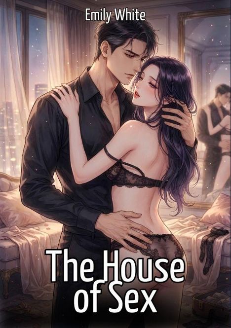 Text: "Emily White", "The House of Sex". Illustration: Ein Mann und eine Frau in Unterwäsche umarmen sich leidenschaftlich.