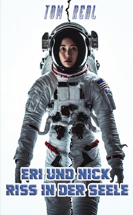 Text: "TOM REAL", "ERI UND NICK RISS IN DER SEELE". Astronaut in einem Raumanzug, zerrissene Linie in der Mitte.