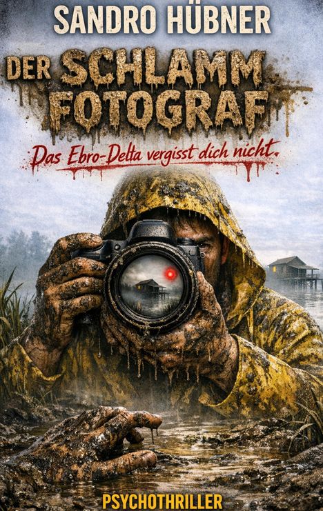 Texte: Sandro Hübner, Der Schlamm Fotograf, Das Ebro-Delta vergisst dich nicht, Psychothriller.  
Illustration: Eine Figur im Schlamm mit Kamera.