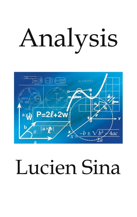 Text: "Analysis", "P=2ℓ+2w", "Lucien Sina". Illustration mit mathematischen Formeln und Diagrammen auf blauem Hintergrund.