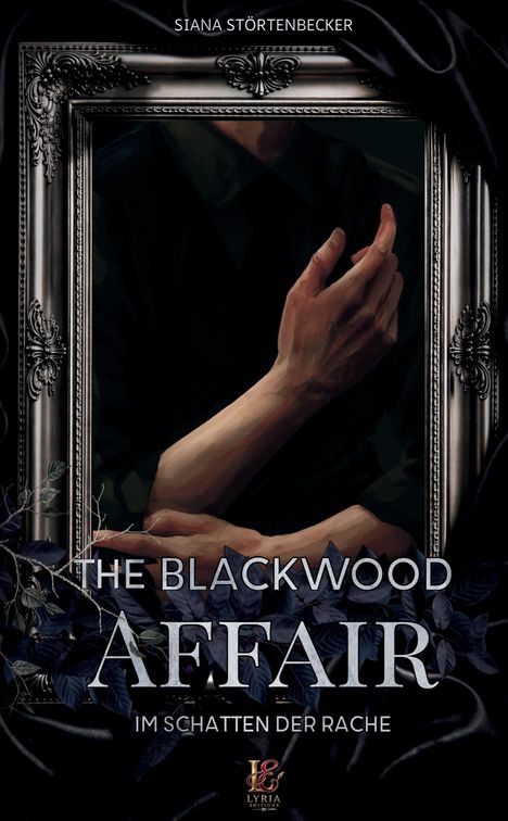 "The Blackwood Affair: Im Schatten der Rache" steht auf einem dunklen, kunstvoll gerahmten Bild mit Händen.