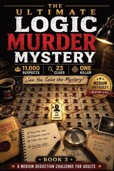 "THE ULTIMATE LOGIC MURDER MYSTERY: 11,000 Suspects, 23 Clues, One Killer. Notizbuch, Kompass, Beweismappe, Lupe, Detektivnotizen."