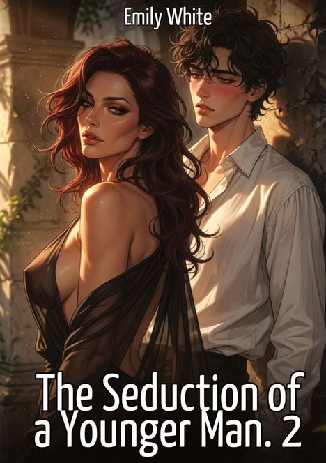 Text: "Emily White", "The Seduction of a Younger Man. 2". Eine Illustration zeigt eine Frau in einem schwarzen Kleid vor einem jüngeren Mann.