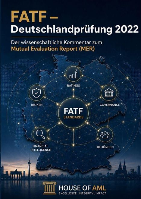 FATF – Deutschlandprüfung 2022. Karte mit Themen: Ratings, Risiken, Governance, Financial Intelligence, Behörden.