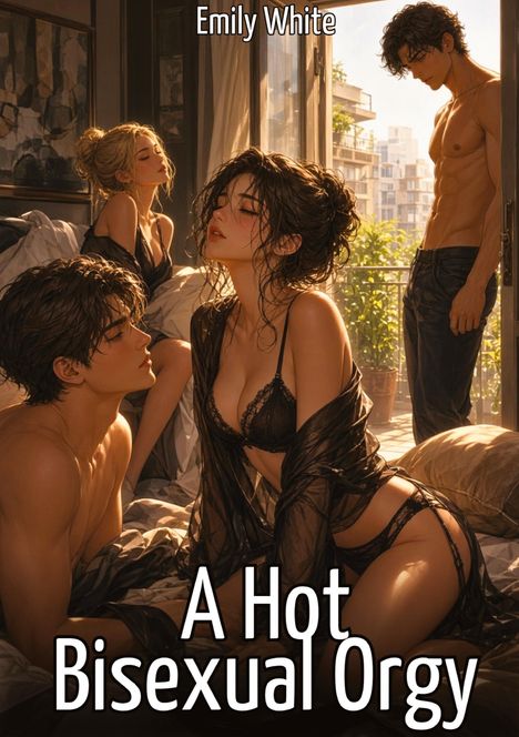 "A Hot Bisexual Orgy" und "Emily White" sind die Texte. Eine sinnliche, sonnendurchflutete Szene mit stilvoller Kleidung.