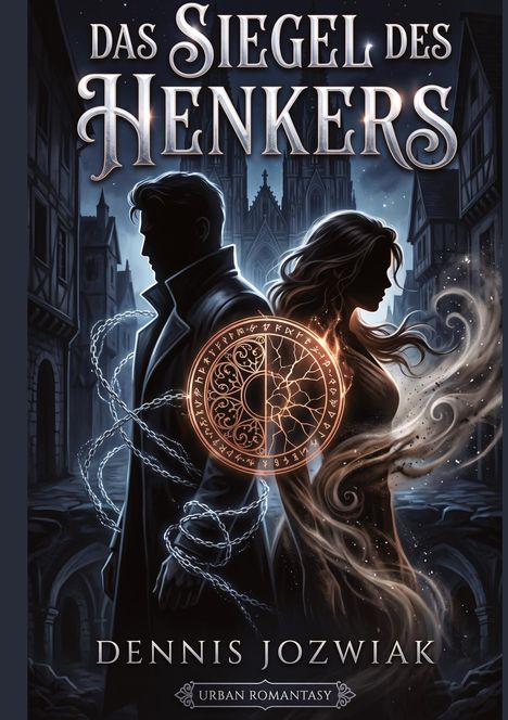 "Das Siegel des Henkers" und "Dennis Jozwiak" sind prominent zu lesen, darunter "Urban Romantasy". Silhouetten von Mann und Frau.