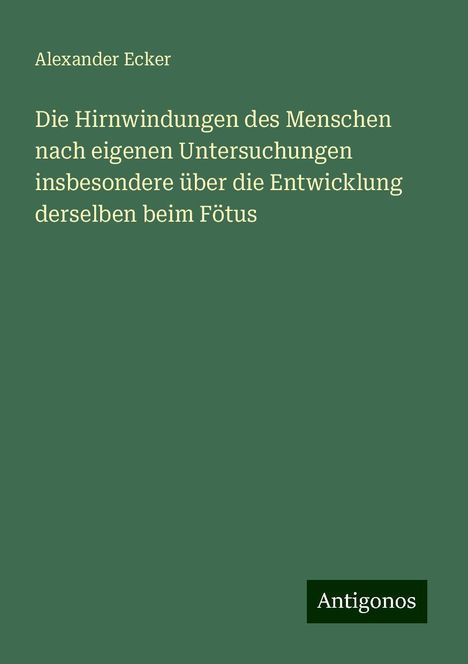 Alexander Ecker: Die Hirnwindungen des Menschen nach eigenen Untersuchungen insbesondere über die Entwicklung derselben beim Fötus, Buch