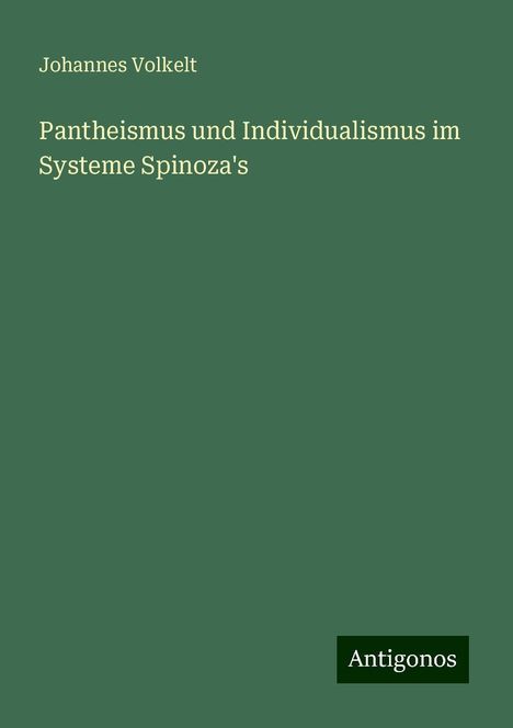 Johannes Volkelt: Pantheismus und Individualismus im Systeme Spinoza's, Buch