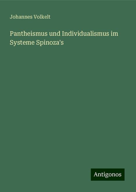 Johannes Volkelt: Pantheismus und Individualismus im Systeme Spinoza's, Buch