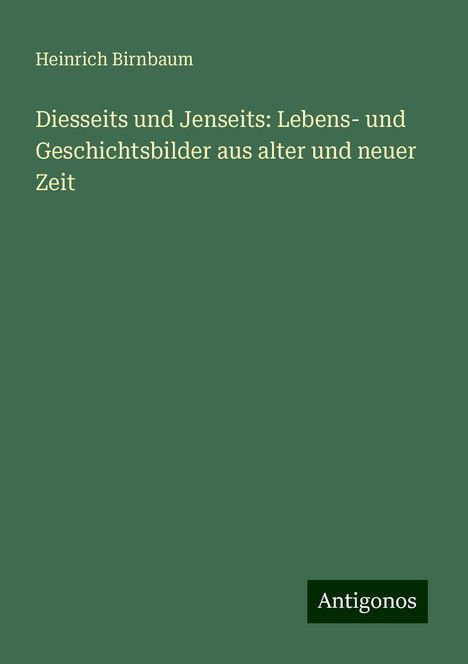 Heinrich Birnbaum: Diesseits und Jenseits: Lebens- und Geschichtsbilder aus alter und neuer Zeit, Buch