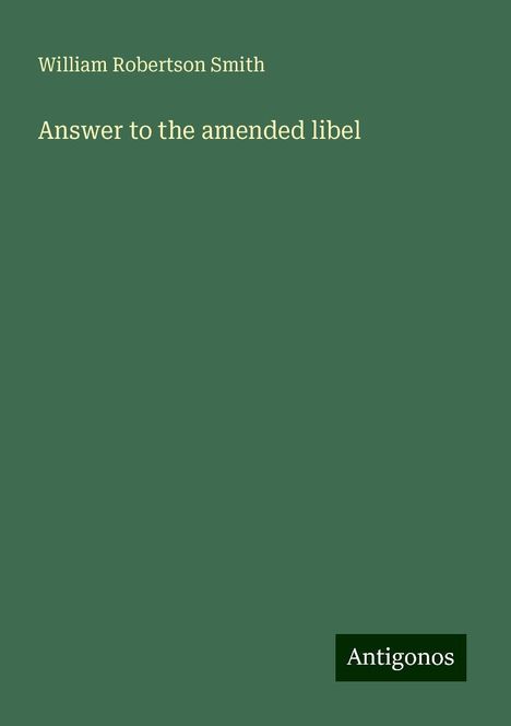 William Robertson Smith: Answer to the amended libel, Buch