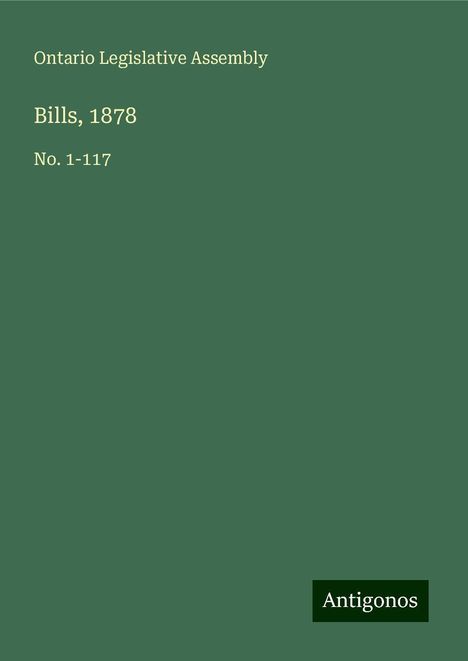 Ontario Legislative Assembly: Bills, 1878, Buch