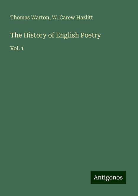 Thomas Warton: The History of English Poetry, Buch