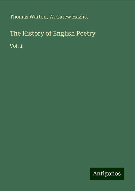 Thomas Warton: The History of English Poetry, Buch