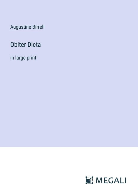 Augustine Birrell: Obiter Dicta, Buch