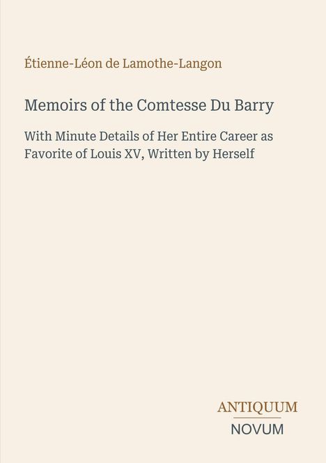 Buchtitel: „Memoirs of the Comtesse Du Barry“. Beige Hintergrund, schlichtes Design.