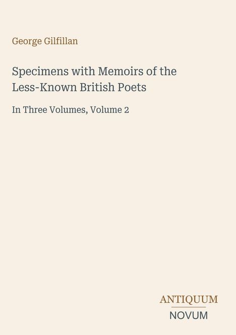 Titel: "Specimens with Memoirs of the Less-Known British Poets". Beige Hintergrund, schlichtes Design.