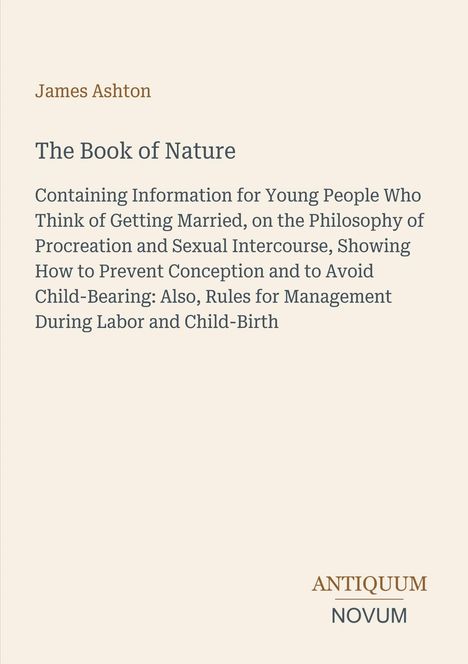 Der Text nennt James Ashton und den Buchtitel „The Book of Nature“. Beige Hintergrund; einfaches Layout.