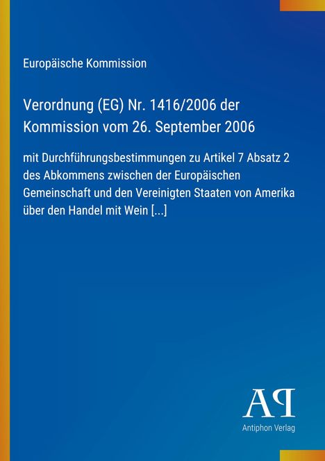 Text über EU-Verordnung zu Weinhandel mit den USA. Blaue Hintergrundfarbe, gelber Streifen links, Logo rechts unten.