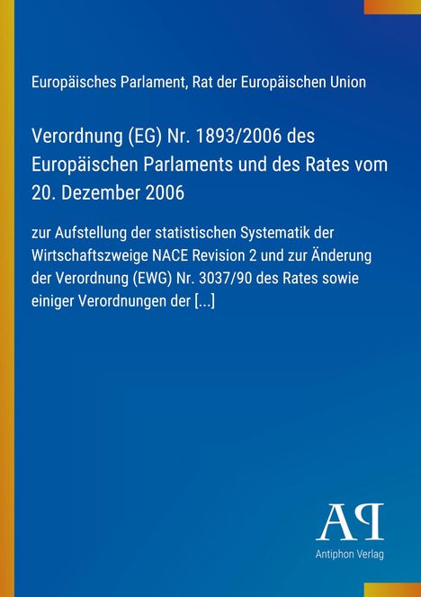 Oben steht "Europäisches Parlament, Rat der Europäischen Union". Darunter ein langer Titel zur NACE-Revision. Blauer Hintergrund.