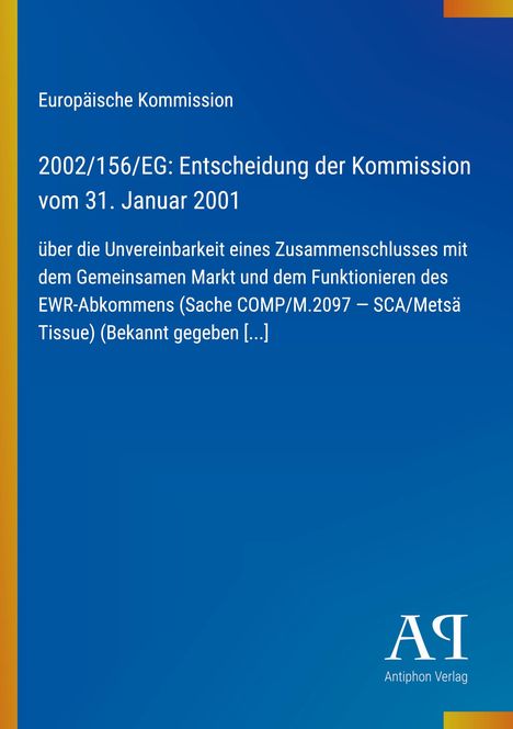 Text: "Europäische Kommission: 2002/156/EG Entscheidung vom 31. Januar 2001". Blauer Hintergrund mit gelbem Streifen links.