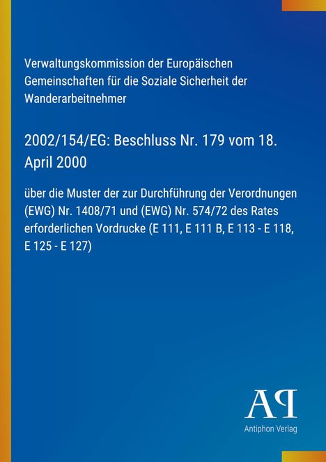 Text oben: "Verwaltungskommission der Europäischen Gemeinschaften..."
Blauer Hintergrund mit gelbem Rand links. Logo unten rechts.