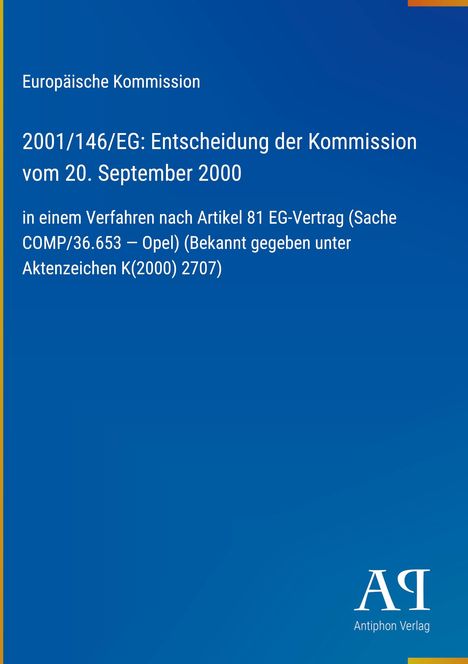 Europäische Kommission, Entscheidung der Kommission vom 20. September 2000 (OPC) auf blauem Hintergrund.