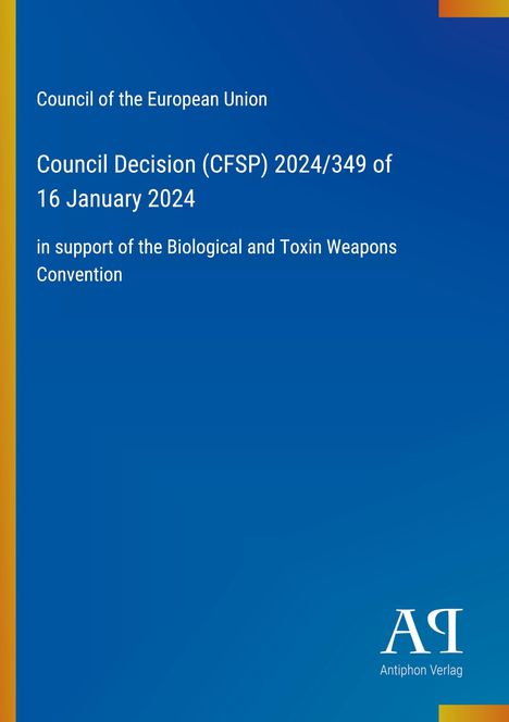 Text zu einer Entscheidung des Rates der Europäischen Union, blau mit farbigem Rand, Verlag unten.