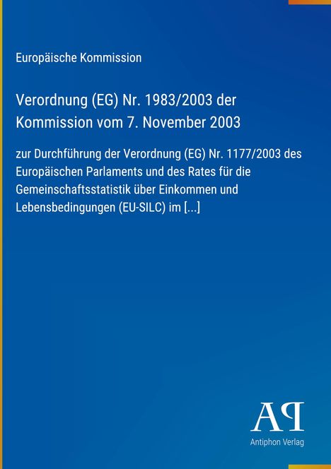 Text zur europäischen Verordnung über Einkommensstatistiken, blauer Hintergrund, unten weißes Logo "AP".