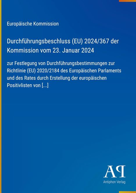 Europäische Kommission, Durchführungsbeschluss (EU) 2024/367, blaues Cover mit weißem Text, Logo und Verlag.