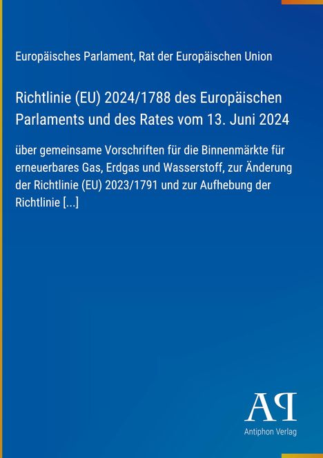Text über EU-Richtlinie zu Binnenmärkten für erneuerbare Energien, Erdgas und Wasserstoff. Unten rechts ein Verlag-Logo.