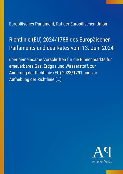 Richtlinie über Vorschriften für Gasmärkte. Blauer Hintergrund, gelber Rand links, Logo unten rechts.