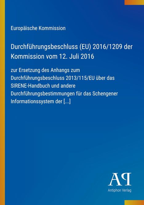 Europäische Kommission, Entscheidungsdetails, blaues Layout mit gelbem Streifen, Verlagslogo unten rechts.