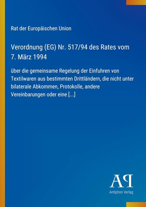 Text zur Europäischen Verordnung über Textilwaren mit blauem Hintergrund und schmalem gelbem Rand links.