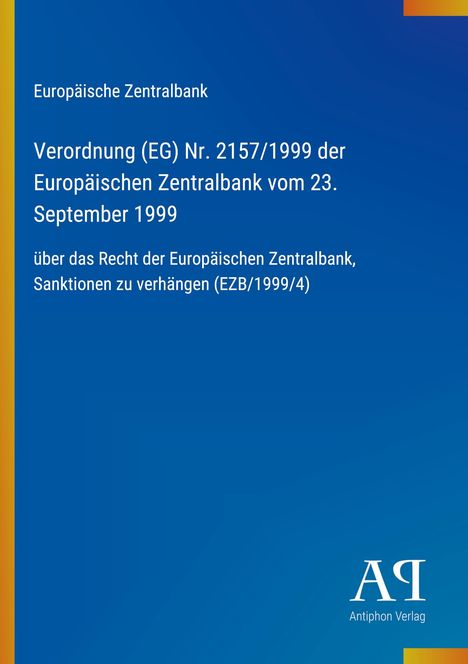 Text: Verordnung der EZB über Zentralbank-Sanktionen. Ansicht: Blau mit vertikalen gelben Streifen und Verlag-Logo.