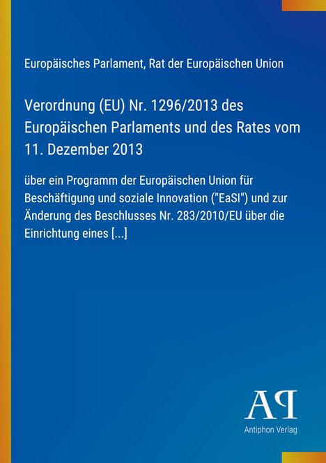 "Verordnung (EU) Nr. 1296/2013" steht in weißem Text zentral auf einem dunkelblauen Hintergrund. 
