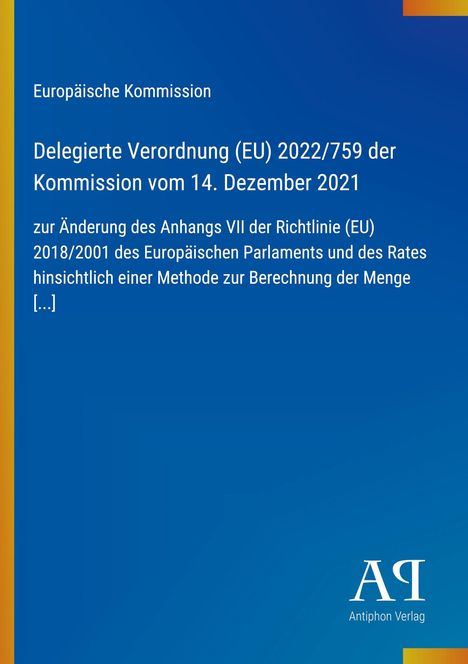 Der Text beschreibt eine EU-Verordnung zur Änderung einer Richtlinie. Hintergrund: Blau mit gelbem Streifen. Logo unten.