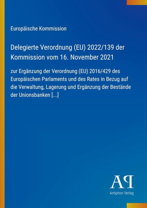 Text: "Europäische Kommission..." blaue Abdeckung, rechts unten Logo "AQ Antiphon Verlag".
