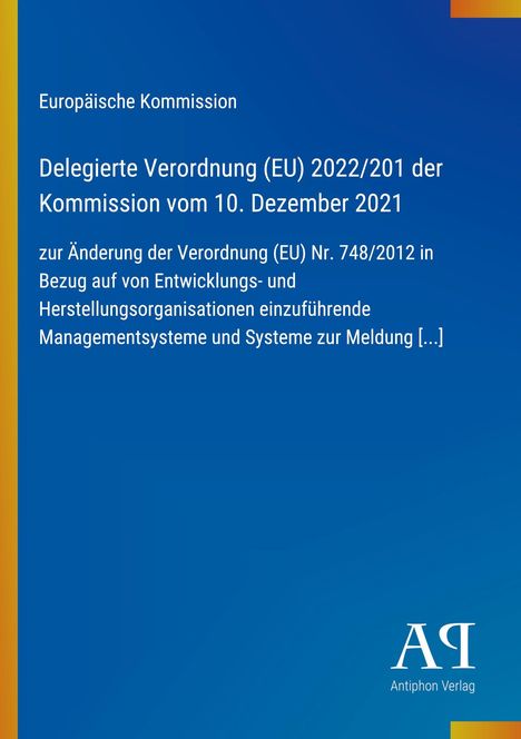 Texte über eine EU-Verordnung. Blaues Design mit gelbem Rand und einem Verlag-Logo unten rechts.